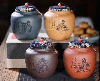 《四大美女茶葉罐》宜興紫砂壺手工紫泥，段泥，紅清水泥，天青泥茶壺具